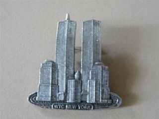 WTC Twin Towers Sept 11th PEWTER Pin NYPD NYFD 9/11 NOS Broock Pinback