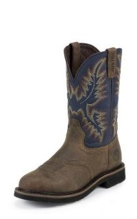 JUSTIN MENS COPPER KETTLE ROWDY STAMPEDE STEEL TOE WORKBOOTS PULL ON