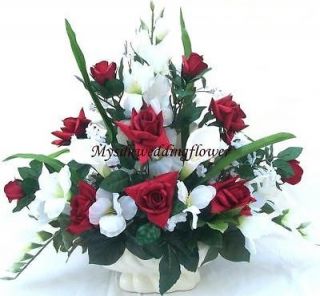 Red Roses and Calla Lily Silk Flower Floral Arrangement / Centerpiece