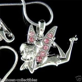 Pink Sexy w Swarovski Crystal Fairy Tinkerbell Wings ANGEL Pendant