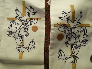 MADE IN BOSNIA, LABELS ATTACHED, CLERGY WHITE STOLE W/BIRD EMROIDERY