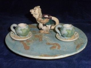 Mini Tea Set Map of World or Globe Plate Creamer Tea Cups n Saucers