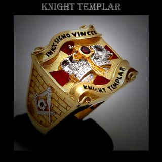10 Knight Templar Masonic Ring 2tone 18K Gold Pld Cross & Crown 45 g