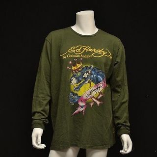 NWT Ed Hardy by Christian A. Mens T Shirt  Keith Richards Olive Green