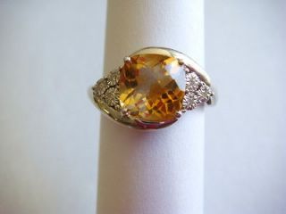 Geniune Diamond Citrine Engagement Cocktail Ring Band Sterling Siver