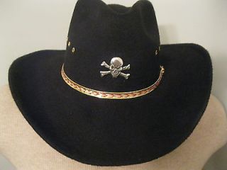 Western Cowboy Hat w Skull & Crossbones Concho   Felt  Black   PLEASE