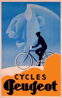 Fashion Man Riding Bicycle Cycles Bike Peugeot Lion Vintage Poster