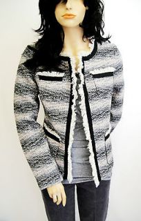 CYNTHIA ROWLEY Dusty Pink and Grey Tweed Fringe Blazer Jacket M