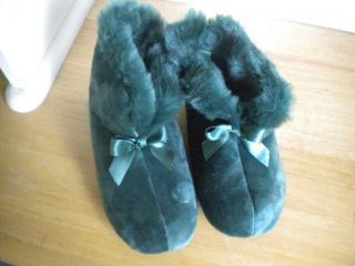 Charter Club Bedroom Slippers Green Spruce Velour Small, Size 5 6