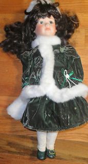 CHOICE by DAN DEE porcelain doll 16 dark brown hair/green dress