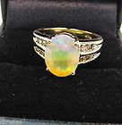 BEAUTIFUL COLORS NATURAL SOLID FACETED OPAL & DIAMONDS 14K GOLD RING