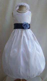 New JC WHITE NAVY BLUE WEDDING INFANT PARTY DAVIDS FLOWER GIRL DRESS