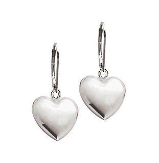 3D Heart Puffed .925 Sterling Silver Dangle Leverback Earrings