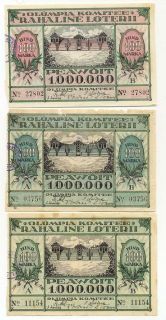 Estonia Olympic Committee Set of 3 Lottery Tickets 1927
