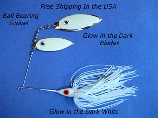 oz Glow in Dark SpinnerBait WHITE T2W bass musky pike fishing lure