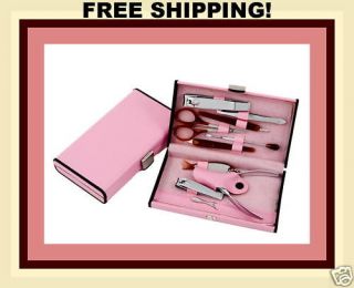 Travel Ladies Womens Pink Manicure Set Kits Pedicure Nail Care Tools