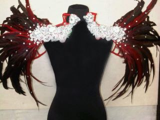 Showgirl Drag Queen Cabaret Burlesque Costume Red/Back Feather