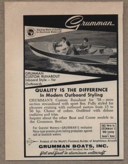 1958 Vintage Ad Grumman Boats Custom Runabout