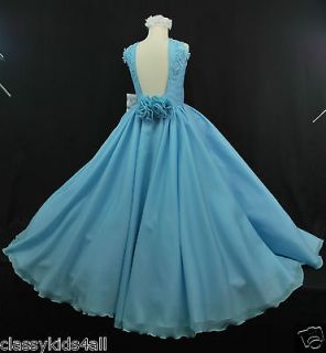 Children Teen Girl National PAGEANT Wedding Dress Blue Sz 3 4 5 6 7 8