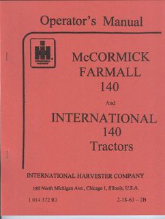 McCormick Farmall 140 Tractor Operator Manual IHC and International