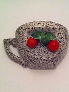 Vintage tea cup wall pocket coffee cup wallpocket with cherries