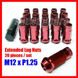 12x1.25 Wheel EXTENDED Steel Lug Nuts Open End JDM 20pcs M12xP1.25 RED