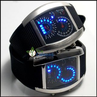 Blue & White Flash LED Watch BRAND NEW Gift Sports Car Meter Dial Men
