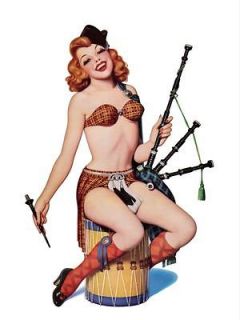 Vintage Pinup Girl Redhead scottish outfit bagpipes