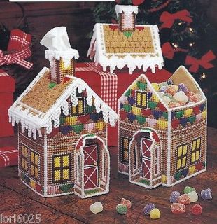 ICED GINGERBREAD COTTAGE TISSUE COVER OR CANDY DISH**PLASTIC CANVAS