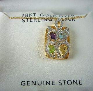 Jewelry 18KT. Gold Over Sterling Silver Genuine Stone Pendant Necklace