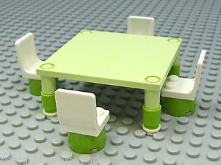 Minifig Sized Green TABLE & CHAIRS  Great for Minifigure Kitchen Food