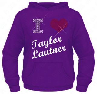 Ladies Diamante / Rhinestone I Love ( Heart ) Taylor Lautner hoodie XS