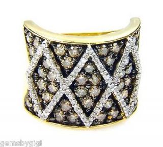 Chocolate Brown Diamond Pave Criss Cross Band Ring Yellow Gold 10kt