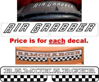 AIR GRABBER or RAMCHARGER UNDER HOOD BOX DECAL 1969 70