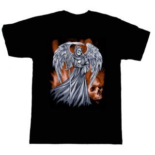 biker rebel short sleeve T shirt Grim Reaper death angel skull