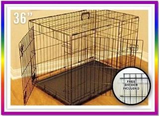 Two Door Black Wire Folding Dog Cage Crate Kennel w/ Divider Panel