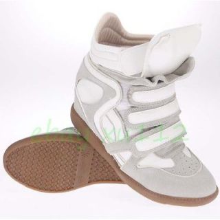 Women Fashion PU Leather High Top Sneakers Shoes Velcro Ankle Wedge
