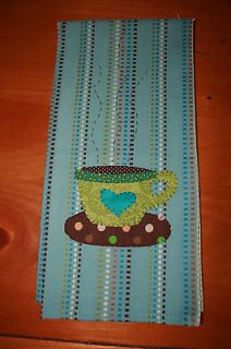 listed BLUE HAND DECORATED COFFEE CUP DISH TOWEL, VERY CUTE NEW