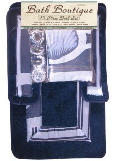 Blue Navy Sea Shells 15 Pcs Shower Curtain with Hooks Bathroom Bath