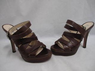 Prada Distressed Brown Leather Strappy Platform Heels 38.5