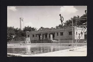 Wisconsin WI 1946 RPPC City Swimming Pool and High Diving Board, Diver