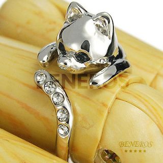 Dogs Adjustable Animals SILVER Puppy Ring Swarovski Crystal cats SALE