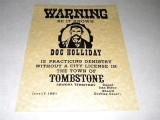 DOC HOLIDAY WARNING POSTER EXACT REPRODUCTION ON 24 POUND PARCHMENT