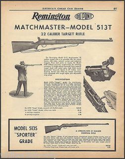 1955 REMINGTON MATCHMASTER Model 513T 22 caliber Target RIFLE AD