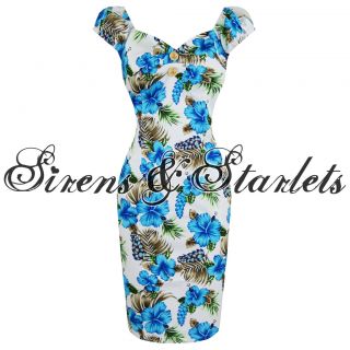 COLLECTIF DOLORES BLUE FLORAL FITTED VINTAGE 1950S WIGGLE PENCIL