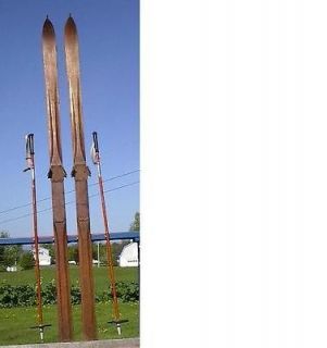ANTIQUE Wooden Skis 80 ASH Wood Skiis with POINTS + Bamboo Ski Poles
