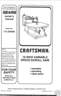 Craftsman 16  Scroll Saw Manual Model # 113.236090
