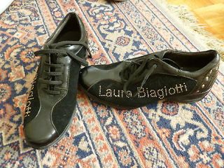 NEW LAURA BIAGIOTTI BLACK LEATHER & SUEDE GOLD STUDDED SHOES 36