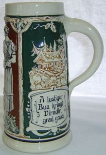 Old German Beer Stein w/ Bavarian Saying & Couple Germany Maroon