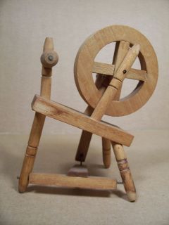Vintage Miniature Wooden Spinning Wheel Figural   Doll House Spinning